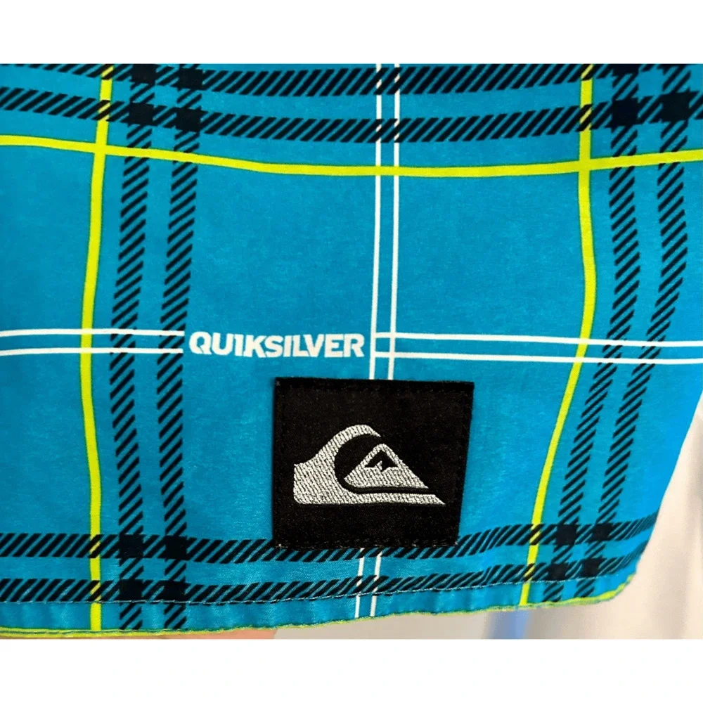 Quiksilver Men’s Blue Yellow Black Plaid Boardshorts Sz 34